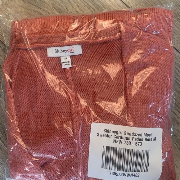 NWT SKINNYGIRL SUNDAZED MOUJ CARDIGAN SWEATER FADED ROSE MEDIUM - Picture 9 of 12